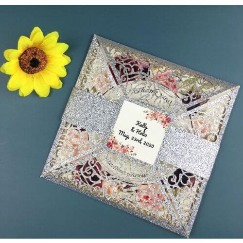 1X Luxury Invitation Card Silver Rose Gold Glittery Laser Cut Wedding Invitations marriage Invite Greeting cards birthday party