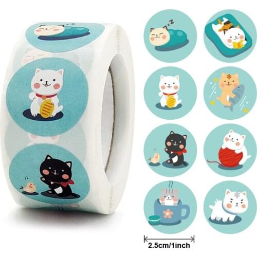 100-500pcs Teacher Reward Sticker 1inch Fun Motivation Cat Sticker for Kids toys Birthday Gift Package Decor Stationery Stickers