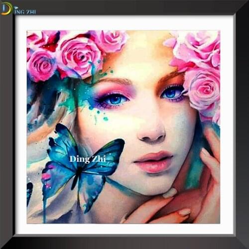 5D Diamond Embroidery Butterfly Diy Diamond Painting Cross Stitch Beauty Portrait Flower Mosaic Full Square Round Drill Decor