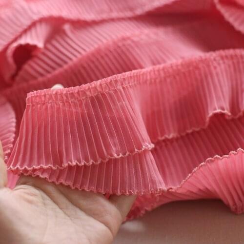 6cm Wide 3meter/lot Polyester Pink Chiffon Lace Trimming Dog Tooth Pleated Trim Diy Dress Accessory X997