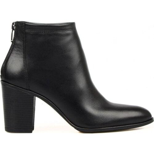 FootCourt- Black Boots For Women Genuine Leather Fashion Back Zipper Round Toe Short Booties For Ladies New Season High quality