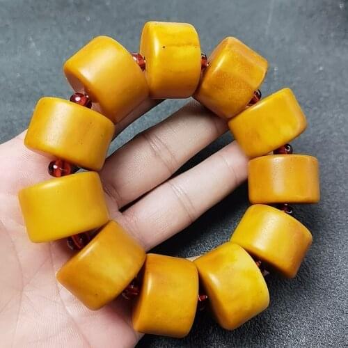 Natural Amber Beeswax Explosion Natural Amber Beeswax Old Stone Abacus Bead for Men Hand Bracelet Yellow Bangle for Men Big Size