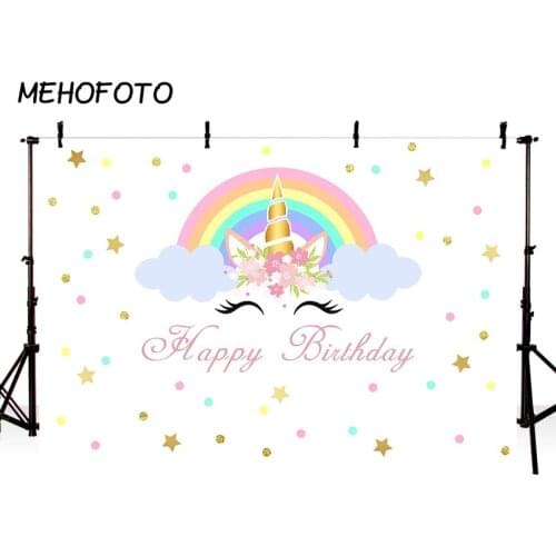 MEHOFOTO Unicorn Backdrop for Birthday Photography Rainbow Golden Little Star Background for Photo Booth Studio Custom Props