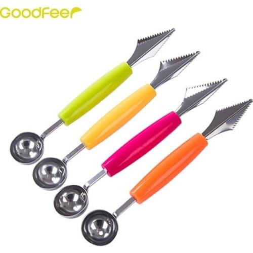 Goodfeer Stainless Steel Double Ended Fruit Scoop and Carving Knife Ice Cream Melon Baller Small Digger Spoon Kitchen Gadgets