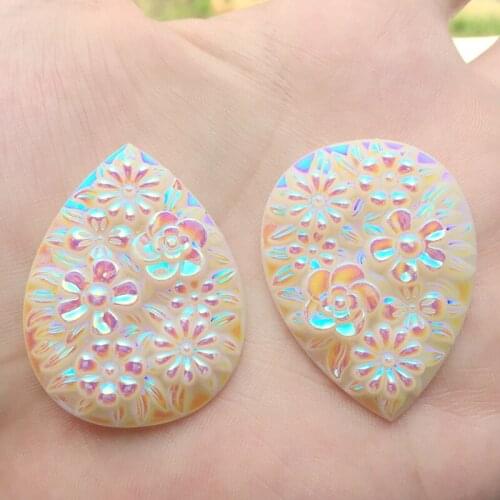 HOT 5PCS 30mm*40mm AB Resin Drop Flower Flatback Rhinestone Wedding Buttons Diy Craft-A490