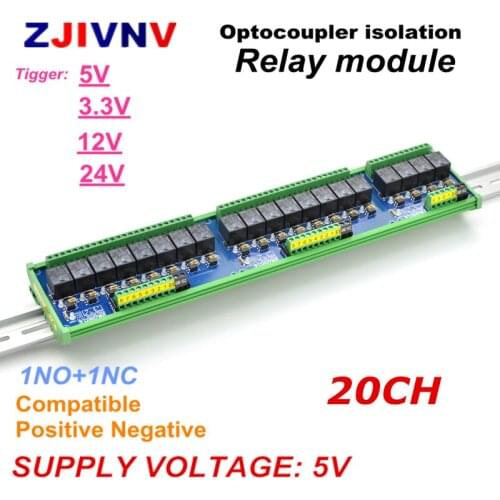 DC 5V 20 channels Optocoupler isolation Relay Interface Module tigger voltage 3.3V 5V 12v 24V PLC Signal Amplification Board