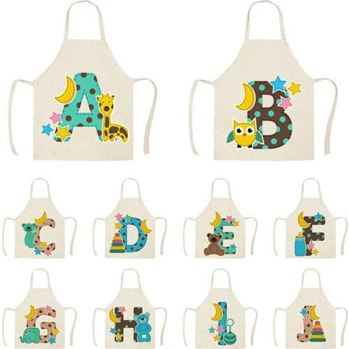 1Pcs Letter Alphabet Cartoon Animal Kitchen Aprons for Woman and Man Home Cooking Baking Shop Cleaning Cotton Linen Apron WQ1420