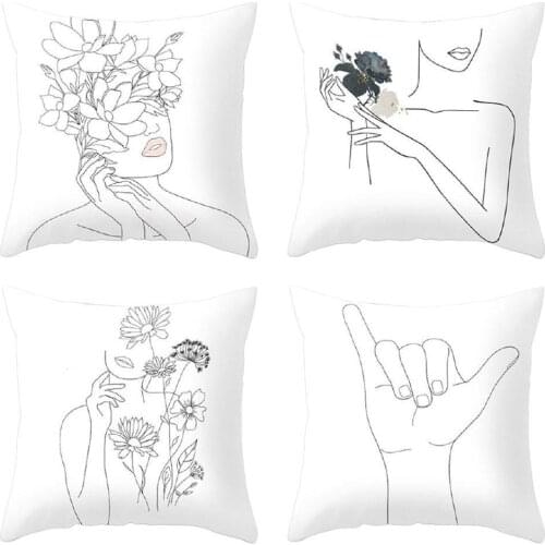 Square Portrait Pillow Covers Black And White Printing Home Pillowcase Sofa Cushion Cover Living Room Home Decor Accessories