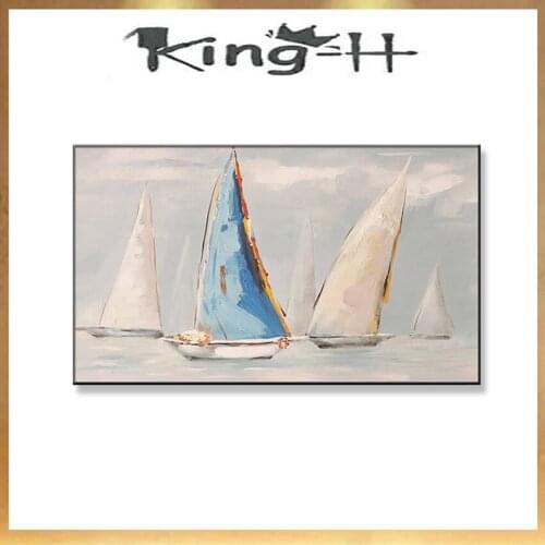 Quadros home decoration Handmade canvas oil painting sailboats on the sea scenery wall art pictures poster for living room