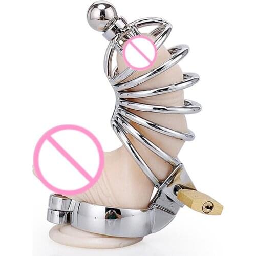 Metal Penis Cock Ring Chastity Lock Cage Body Massager Couple Flirting Sex Toys for man great sex stimulation and pleasure