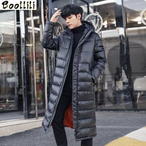 Boollili Mens Winter Down Jacket Hooded Thick Long Coat 90% White Goose Down Jacket Korean Parka Doudoune Homme 1806