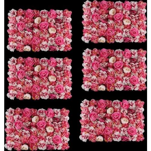 Set of 6 Pcs Silk Rose Flower Wall Panels for Wedding Venue Background Floral Decorations - 60x40cm - Gradient Rose Red