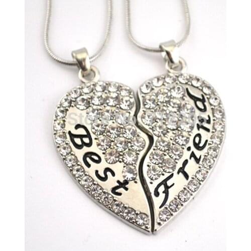 New listing Best Friend light clear crystal heart pendant family necklace set with snake chain