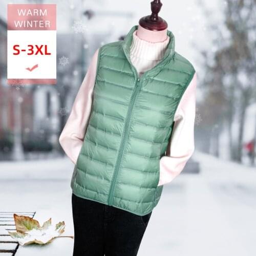 New Autumn Winter Short White Duck Down Vest Stand Collar Female Slim Thin Zipper Sleeveless Coat Big Size Windproof Waistcoat