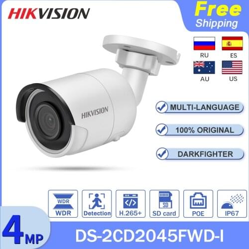 Original Hikvision DS-2CD2045FWD-I 4MP POE IR30m Darkfighter Fixed Bullet Network CCTV Camera Outdoor Video Surveillance IP67