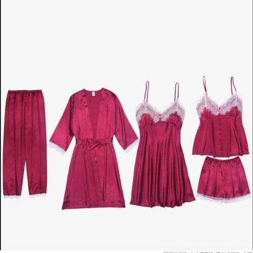 B6-671b1-1 Five-piece pajamas women Xia Bingsi sexy pajamas casual and comfortable sling home service with chest pad night gown