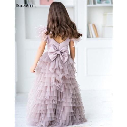 Flower Girls Dresses for Wedding Jewel Hi-Lo Puffy Tulle Kids Formal Wear Backless Girls Pageant Birthday Gowns