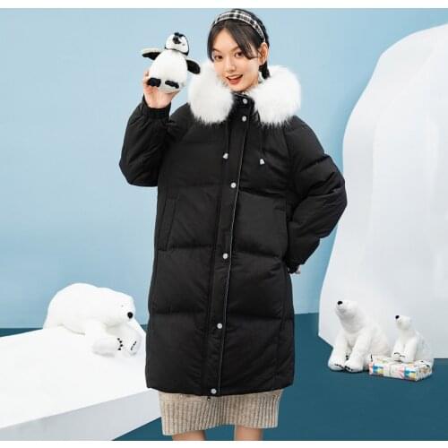 INMAN Winter Large Collar White Duck Down 90% Down Knee Length Mid Long Resistant Down Womens Down Jacket