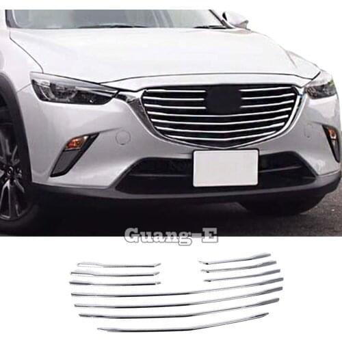 Top For Mazda CX-3 CX3 2017 2018 2019 Body Cover Protection Detector ABS Chrome Trim Front Up Racing Grid Grill Grille 10pcs