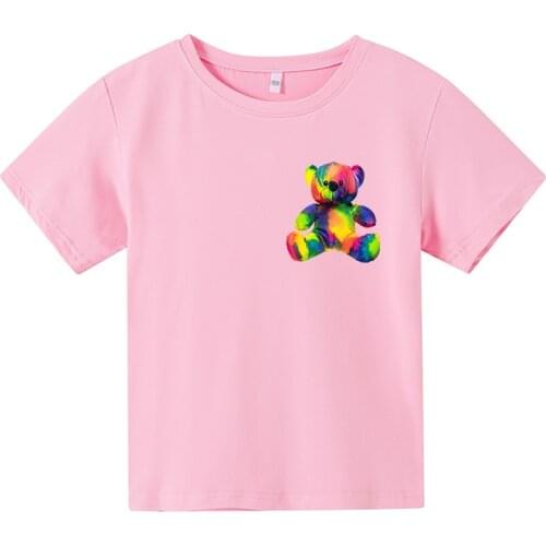 Pink White Girl Shirts Summer Cotton Kawaii Cute Cartoon Bear Toy Print T Shirt Girl Harajuku Kid Shirt Clothes graphic t shirts