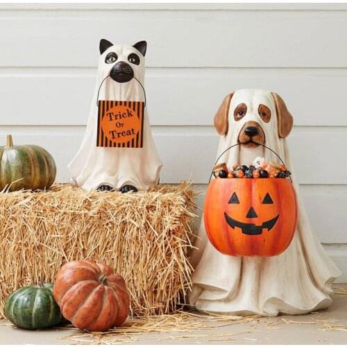 Garden Statue Halloween Decoration Resin Puppy Pumpkin Ornaments For Decor Garden Decorative Pendant Ornament Handmade Figurine
