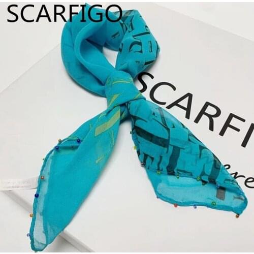 SCARFIGO 50*50cm Retro Beaded Silk Scarves Ladies Office Neckscarves Women Fashion Accessories