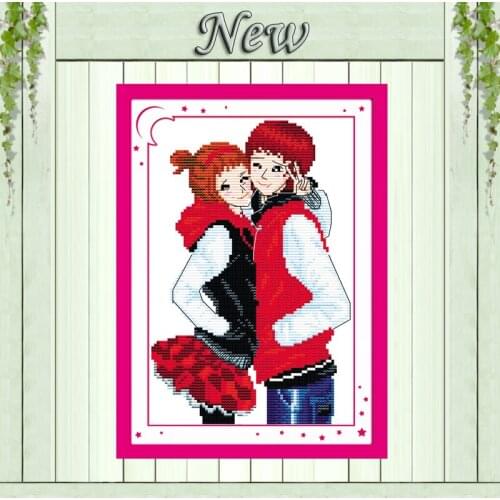 Happy together lovers girl boy decor painting counted print on canvas DMC 14CT 11CT Cross Stitch Needlework Sets Embroidery kits