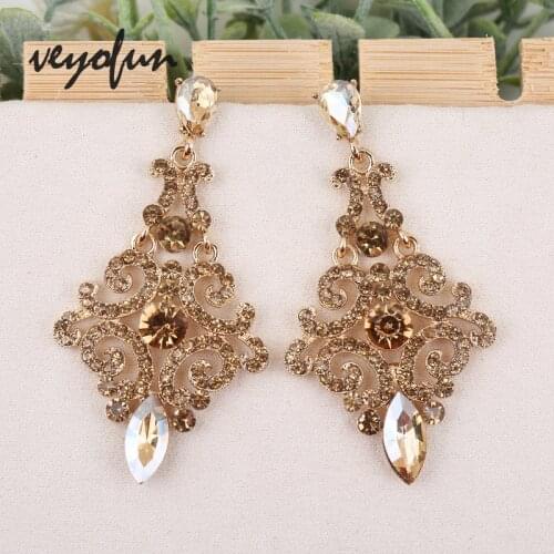Veyofun High Quality Crystal Rhinestone Drop Earrings Vintage Hollow Party Dangle Earrings Jewelry for Woman Gift New Wholesale