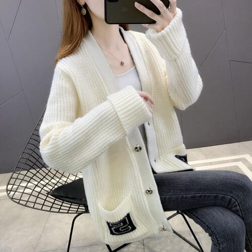 V-Neck Sweater Coat Womens Clothing 2021 New Style Knit Cardigan Korean Loose Button Spring And Autumn Long Sleeve Tops M213