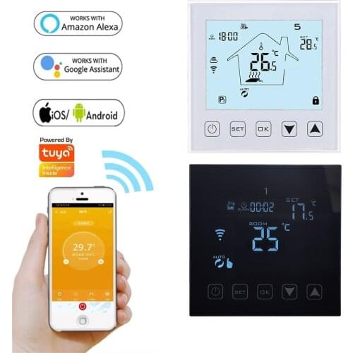 90~240V Wifi Room Thermostat for 16A 3A Dry Contact Remote Tuya App Control Works with Alexa Google Home