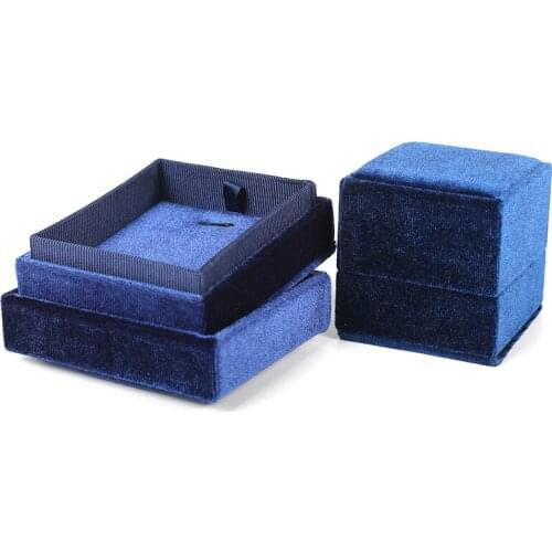 Velet Navy Blue Wedding Rings Jewelry Box For Women Jewellery Earrings Necklaces Organizers Soft Hand For Lover Gift Portable