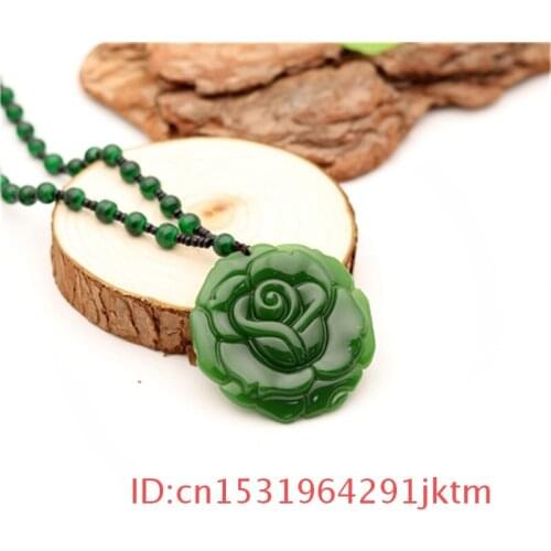 Green Jewelry Fashion Jade Men Carved Amulet Women Necklace Hand Gifts Chinese Flower for Pendant Charm Natural Jadeite