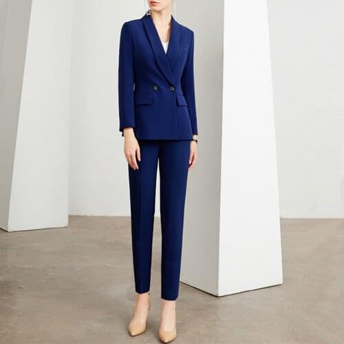 Fall Autumn Winter New Arrival Pant Suit Women Work 2 Piece Set Double Breasted Blazer and Trouser Womens Pantsuits