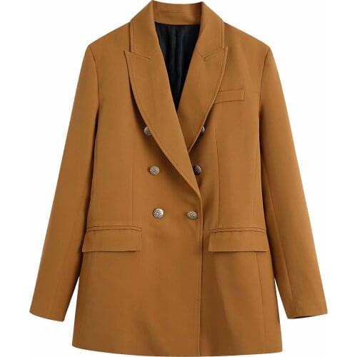 Casual Solid Female Chic Lady Office Suit Blazer Outwear Coat Women Elegant Long Sleeve Double Breasted Blazer Jacket