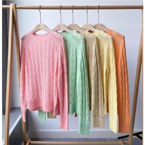 2021 Autumn Winter Womens Long Sleeve Cashmere Pullover Jacquard O-Neck Sweater Runway Solid Pullover