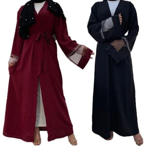 Women Muslim Abaya Open Kimono Rhinestone Maxi Robe Hollow Out Luxury Charm Dubai Party Evening Patchwork Gown Turkish Ramadan