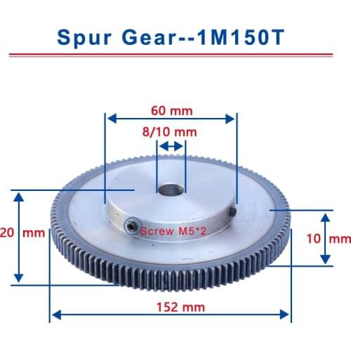 1 Piece 1Model 150Teeth Spur Gear Bore Size 8 / 10 mm Motor Gear Low Carbon Steel Material High Quality Metal Gear For Motor