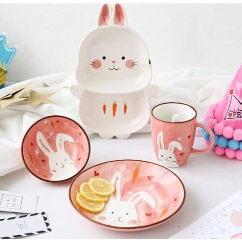 1pc Animal Zoo Dinner Plate Rabbit Bowl Mug Dinnerware Ceramic Porcelain Baby Children Tableware Bear Feeding Dish