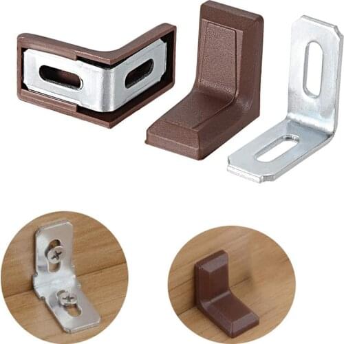 20PC Corner Braces with Plastic Decorative Cover L Shape Bracket Cupboard Wooden Furniture Bracket Holder Furniture Hardware