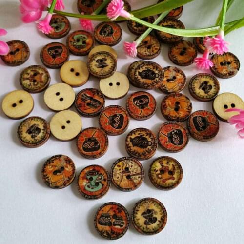 50PCS mixed Multicolor 15mm flower handmade diy accessories small wooden button for crafts scrapbooking