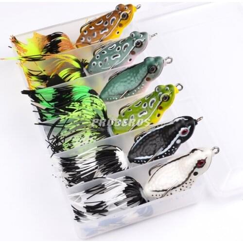 6pcs High Quality Fishing Frog Lure Soft Artificial Bait Topwater Hook 7cm/12.95g Pesca Snakehead Fake Fish Tackle with Box