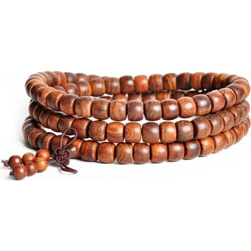 7x9mm Tibetan Buddhism 108 Vietnam Yellow Pear Wood Prayer Beads Mala Necklace