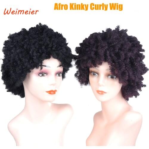 Short Hair Afro Kinky Curly Wigs With Bangs For Black Women African Synthetic hair Weimeier Cosplay Wigs High Temperature 6"