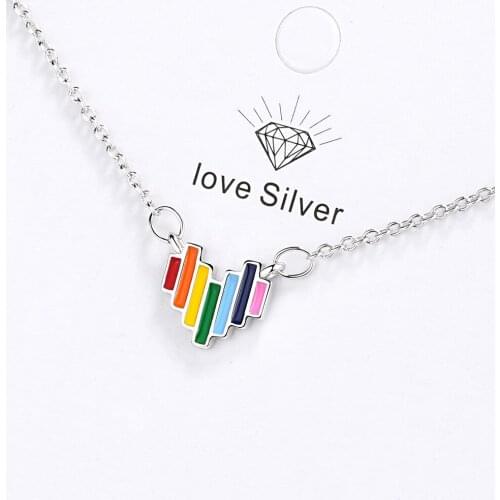 925 Sterling Silver Rainbow Heart Shape Charm Statement Pendants Necklace Women Charms Choker Wedding Jewelry dz840