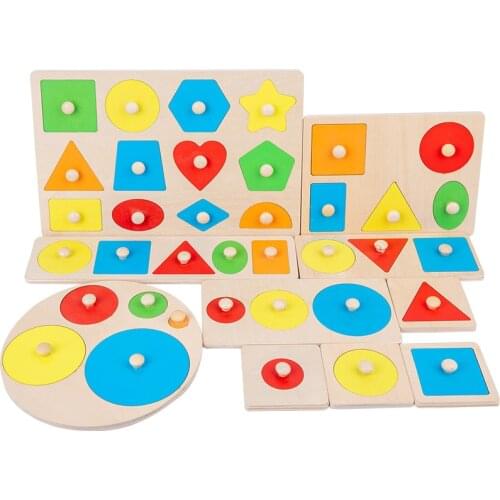 Montessori Colorful Geometry Grasping Board Wooden 3D Toys Pegged Grab Shape Sorting Board Toys for Baby Educational Kids Gifts