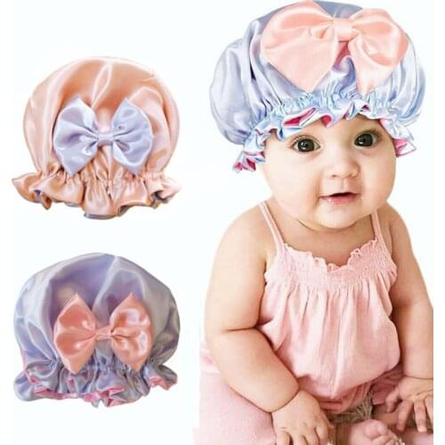 Cute Pattern Bonnet Night Sleep Cap for Children Kids Satin Wide-brimmed Elastic Turban Chemo Hat Girl boy Hair Care Accessories