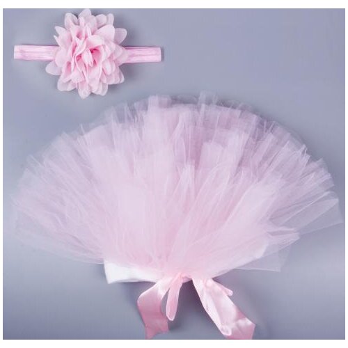 Baby Dress Pink Newborn Tutu Clothes Voile Baby Girls Dress +Headband Knitted Crochet Photo Prop Outfits