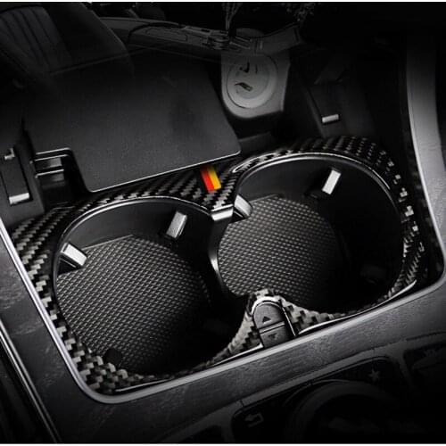 For Mercedes Benz C Class W205 C180 C200 C300 GLC Accessories Car Styling Carbon Fiber Water Cup Holder Frame Trim Sticker