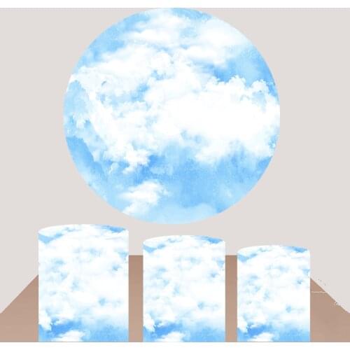 Blue Sky Circle Backdrop Round Background Baby Shower Birthday Party Photo Studio Props Column/Cylinder Covers Photocall YY-761