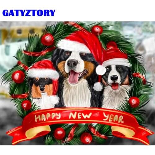 GATYZTORY DIY Painting By Number Christmas Hat Dog For Child Picture By Numbers Acrylic Paint On Canvas Home Decor Diy Gift